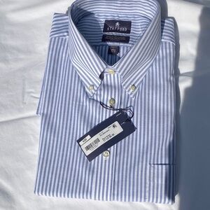 Stafford Men's Blue and White Striped Dress Shirt NWT size 17 1/2 34-35 Reg